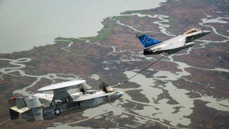 U.S. Navy E-2D Refuels from French Rafale, A400M and A330 MRTT