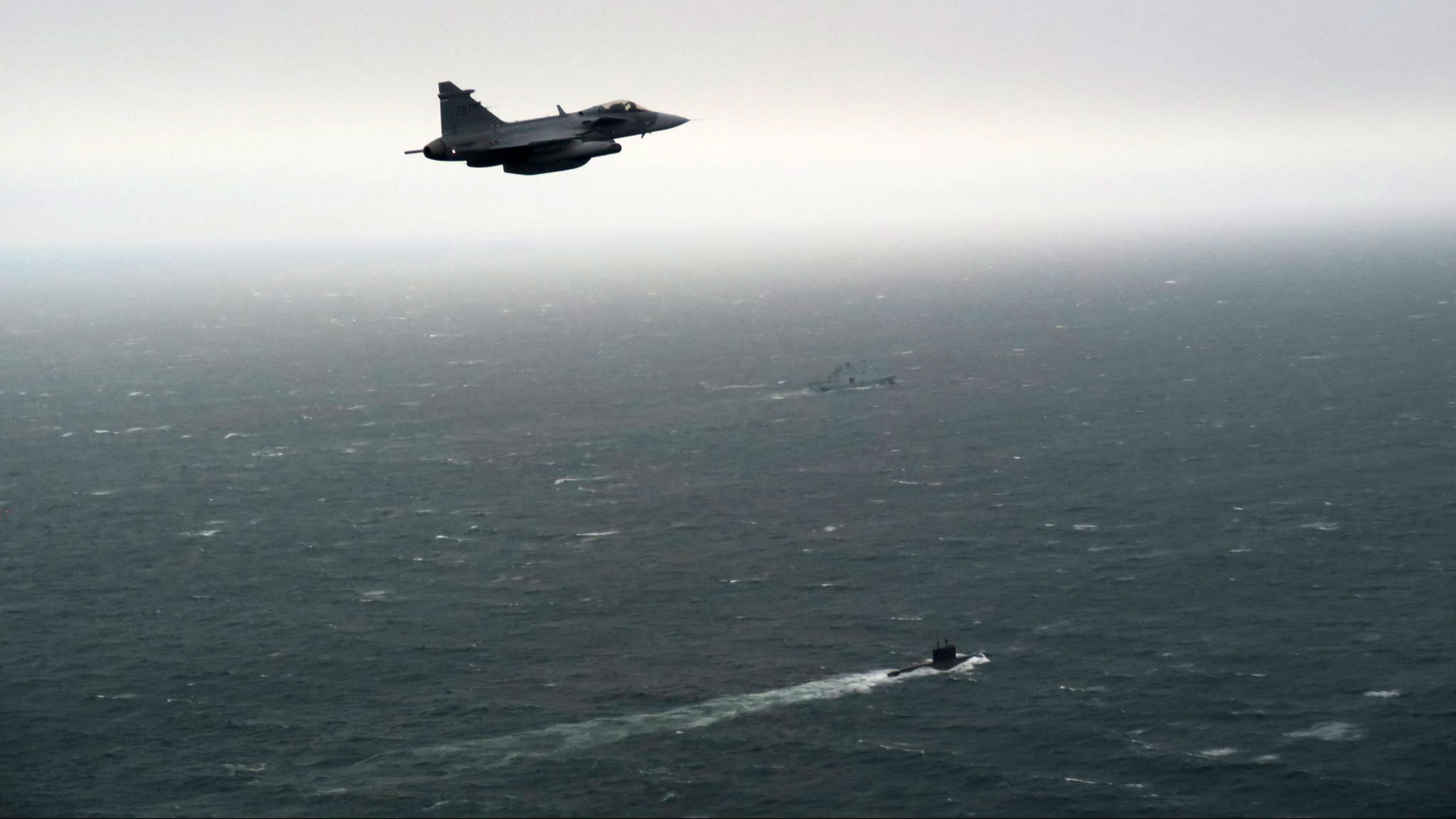 Swedish Armed Forces Release Photo Showing JAS 39 Gripens Escorting Russian Kilo-Class Submarine