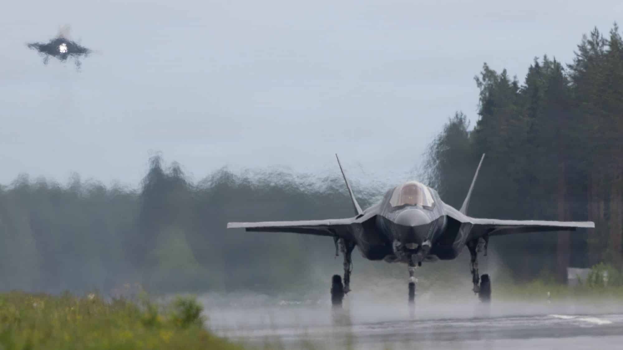 USMC F-35Bs Fly for the First Time from Finnish Highway During Ramstein Flag